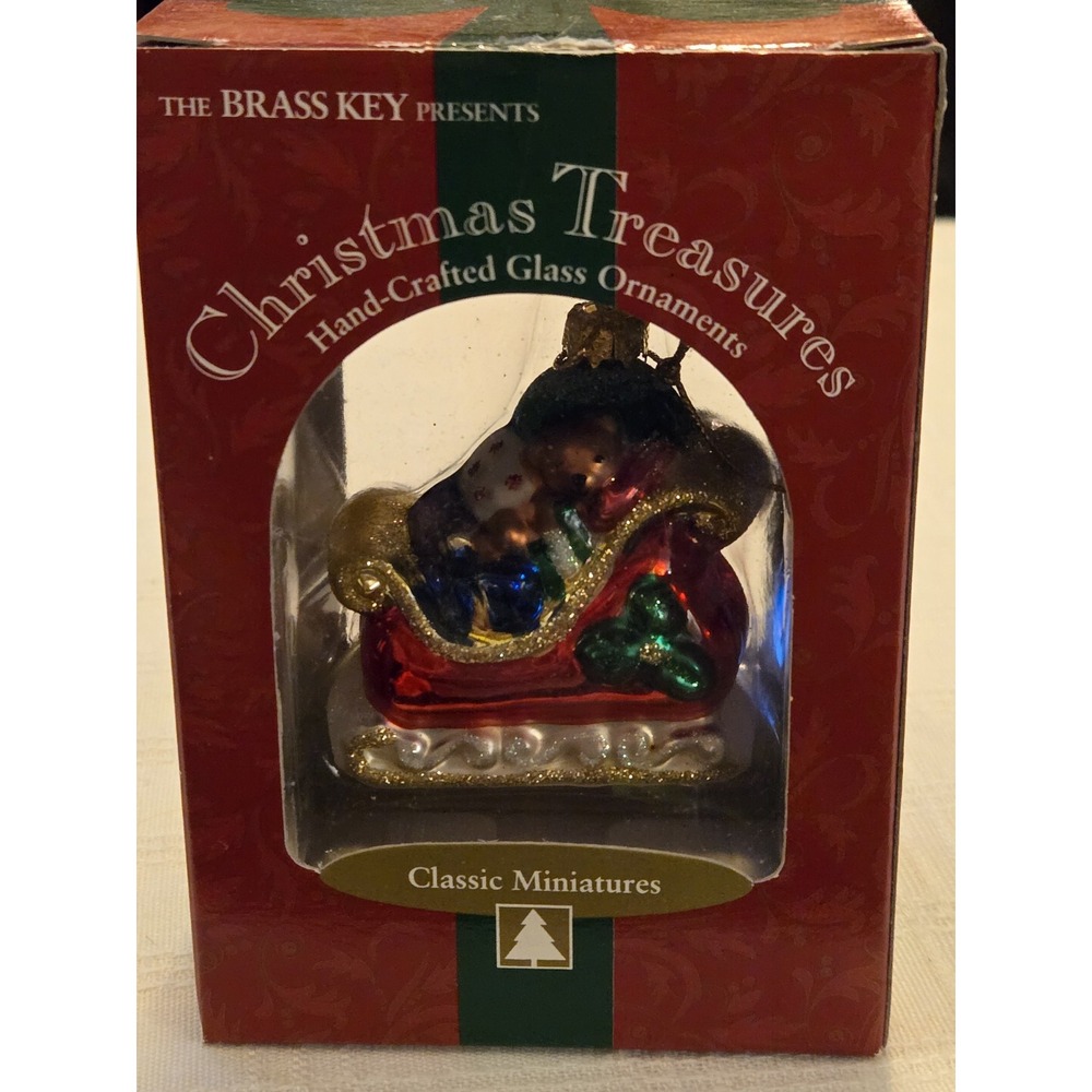 The Brass Key Christmas Treasures Hand Crafted Glass Ornament  Mini Sleigh Box